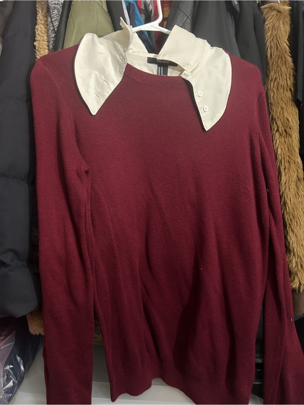 Forever 21 Burgundy Sweater with Removable White Collar